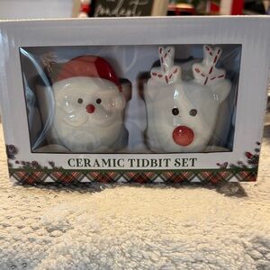 Festive Ceramic Santa and Reindeer Tidbit Set